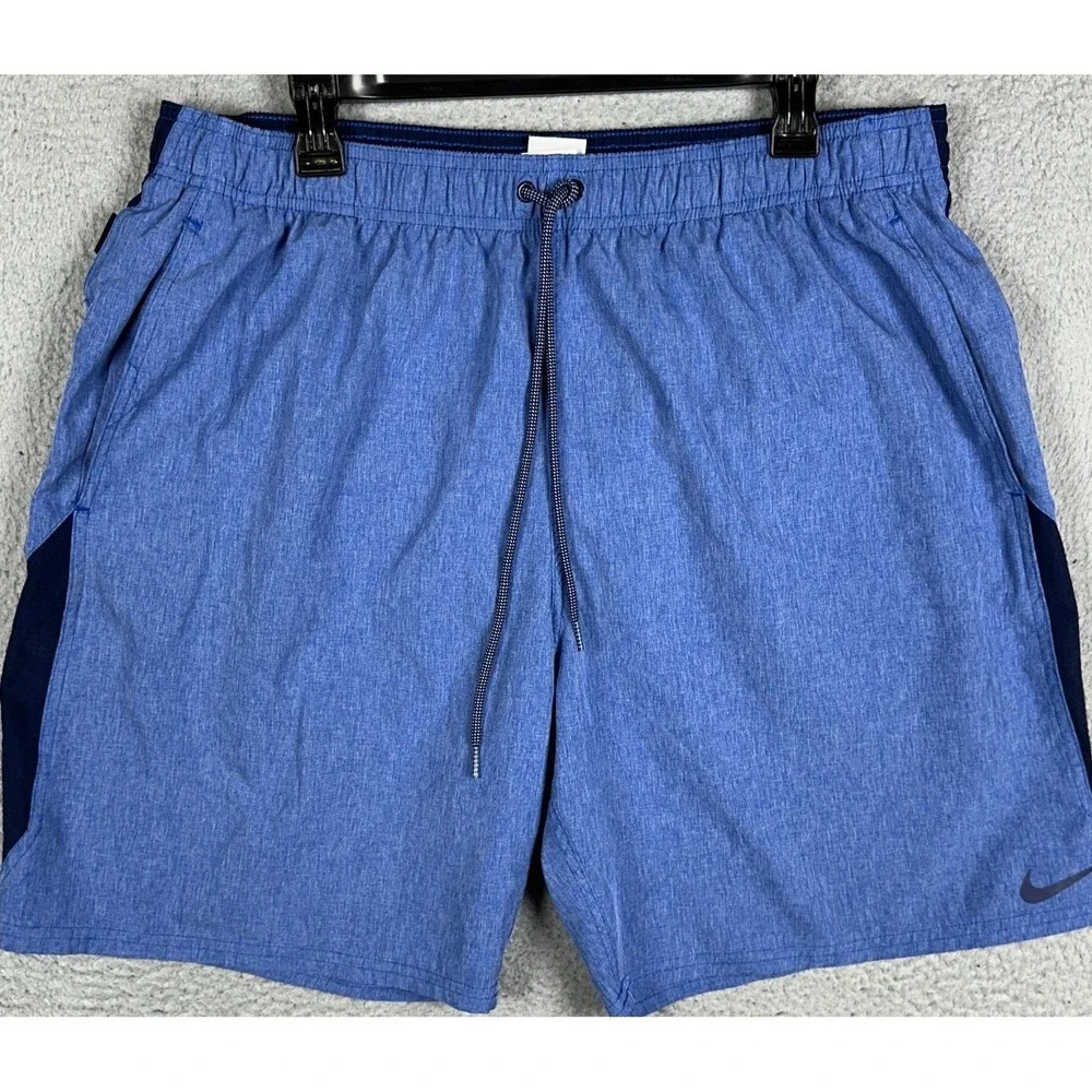 Nike Swim Trunks Mens 2XL Blue Mesh Lined Drawstring Board Shorts Stretch Waist